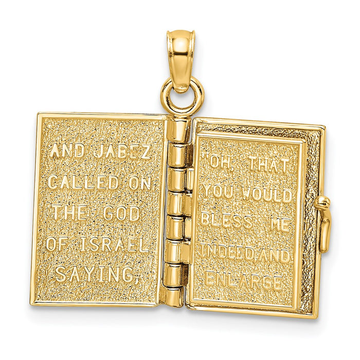 Million Charms 14K Yellow Gold Themed 3-D With Moveable Pages Prayer Of Jabez Book Charm