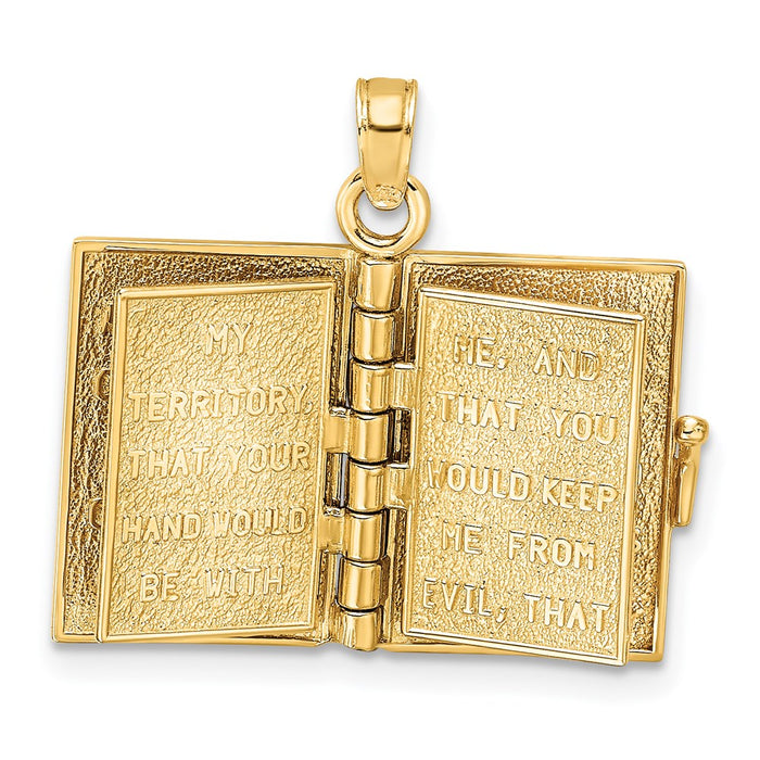 Million Charms 14K Yellow Gold Themed 3-D With Moveable Pages Prayer Of Jabez Book Charm