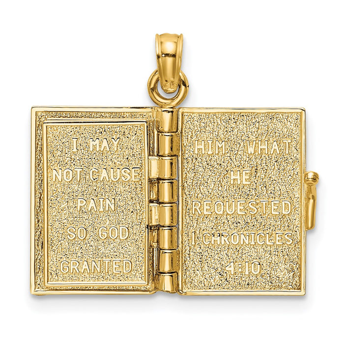 Million Charms 14K Yellow Gold Themed 3-D With Moveable Pages Prayer Of Jabez Book Charm