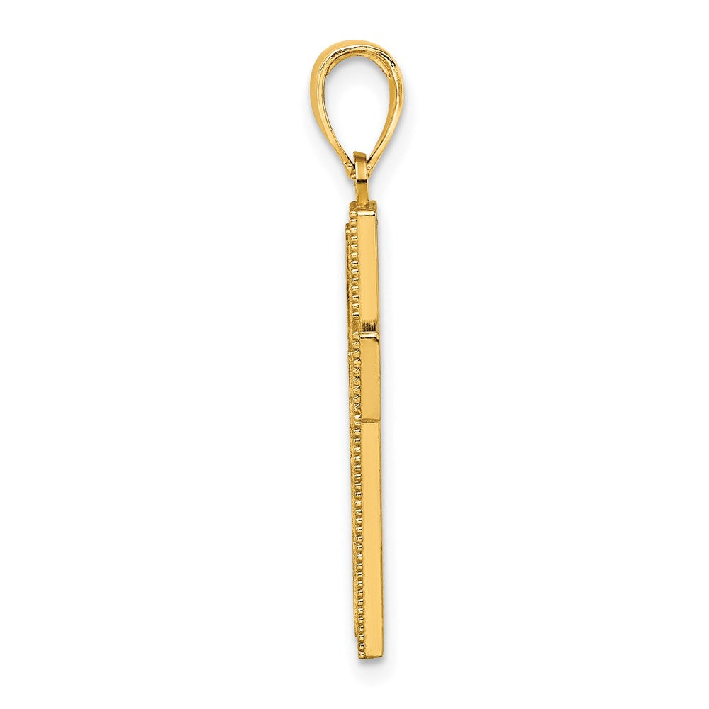 Million Charms 14K Yellow Gold Themed Block Relgious Cross Charm