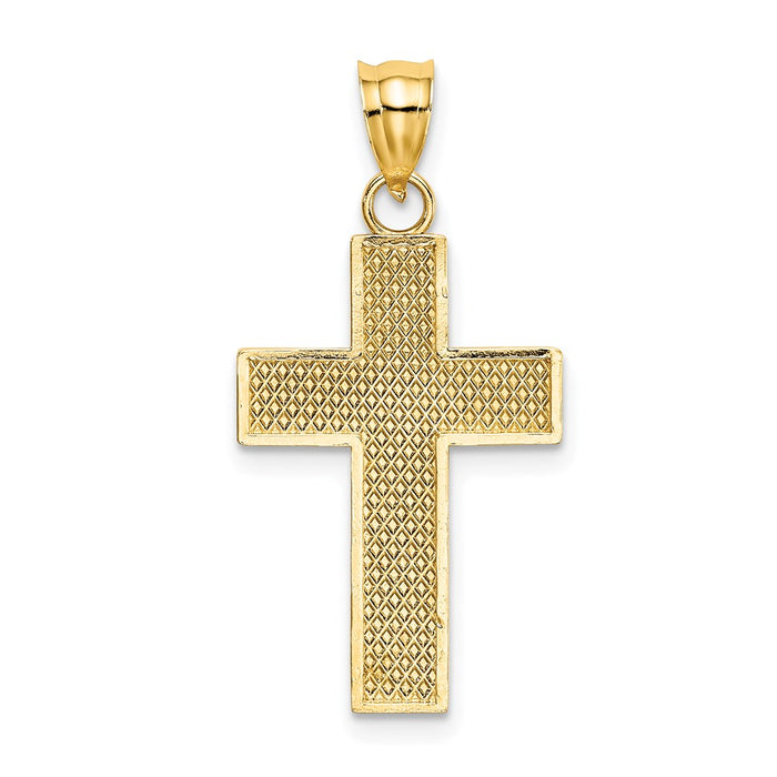 Million Charms 14K Yellow Gold Themed Diamond-Cut Block Relgious Cross Charm