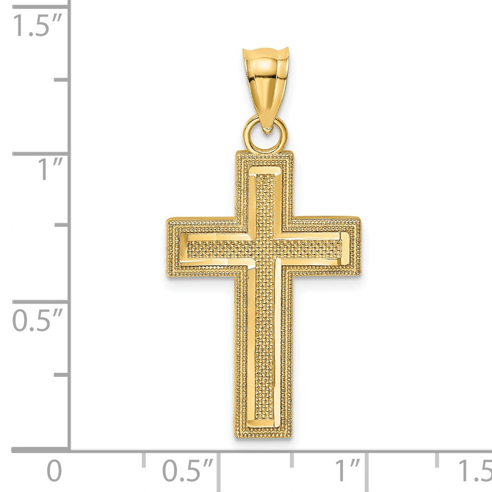 Million Charms 14K Yellow Gold Themed Diamond-Cut Block Relgious Cross Charm