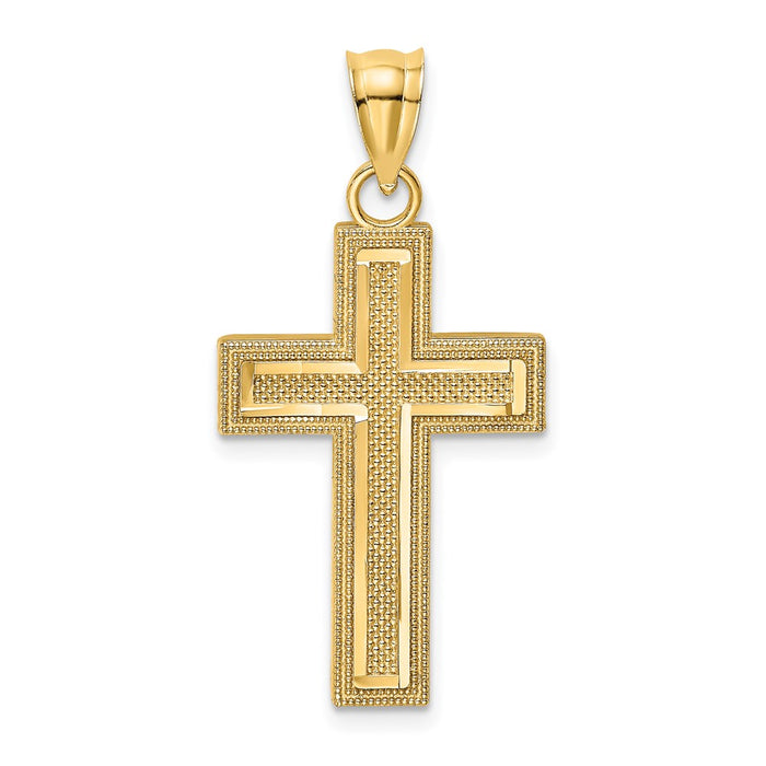 Million Charms 14K Yellow Gold Themed Diamond-Cut Block Relgious Cross Charm