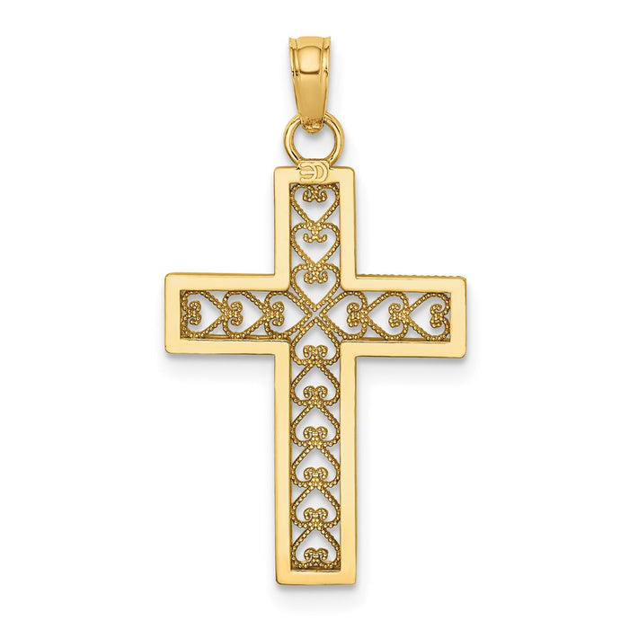 Million Charms 14K Yellow Gold Themed Filigree Beaded Outline Relgious Cross Charm