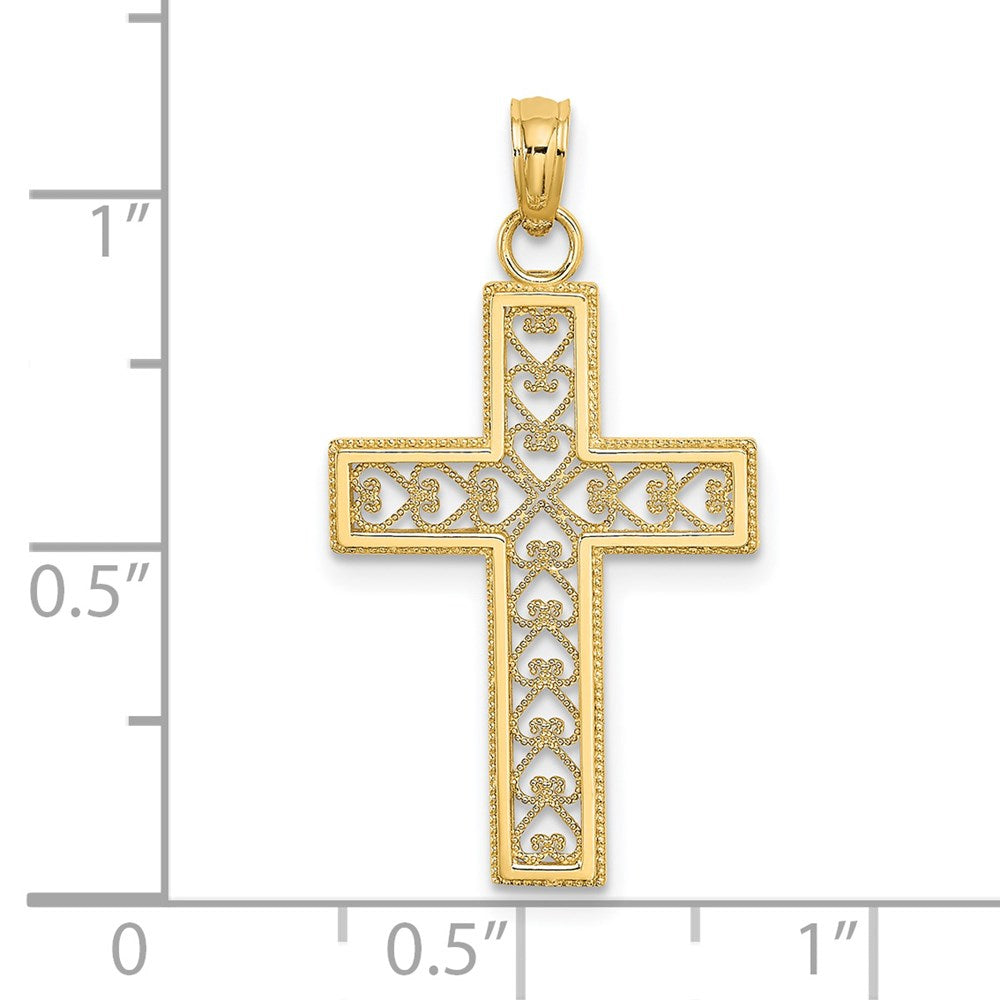 Million Charms 14K Yellow Gold Themed Filigree Beaded Outline Relgious Cross Charm