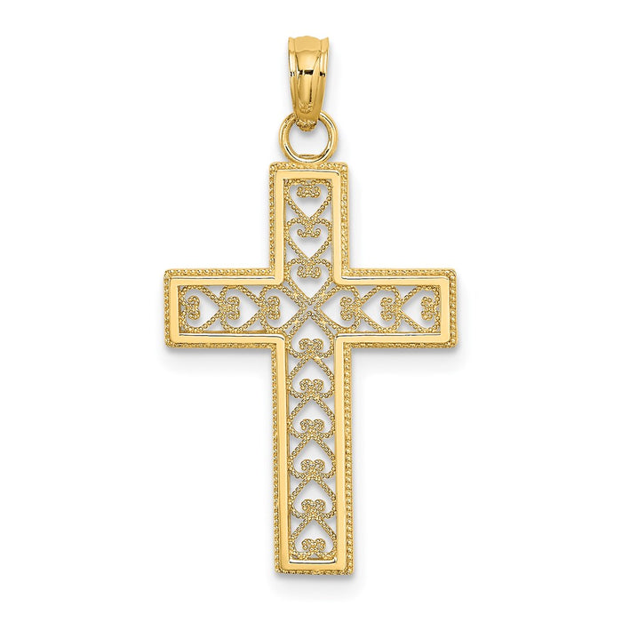 Million Charms 14K Yellow Gold Themed Filigree Beaded Outline Relgious Cross Charm