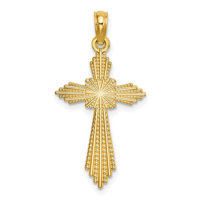 Million Charms 14K Yellow Gold Themed With Pointed Ends Fancy Relgious Cross Charm