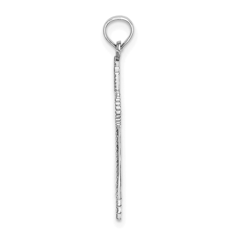 Million Charms 14K White Gold Themed Fancy Diamond-Cut Relgious Cross Charm