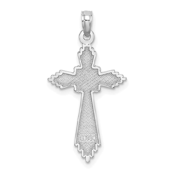 Million Charms 14K White Gold Themed Fancy Diamond-Cut Relgious Cross Charm