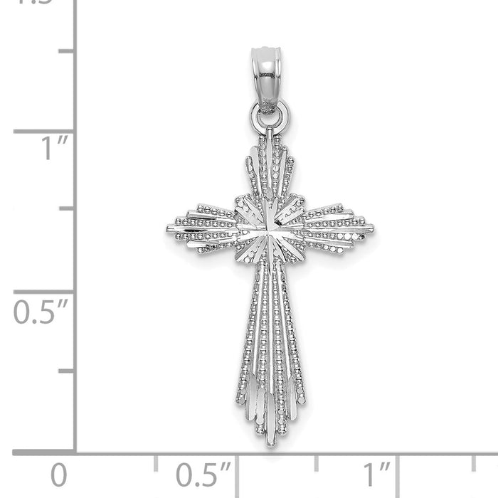 Million Charms 14K White Gold Themed Fancy Diamond-Cut Relgious Cross Charm