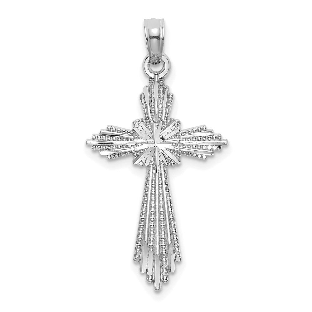 Million Charms 14K White Gold Themed Fancy Diamond-Cut Relgious Cross Charm