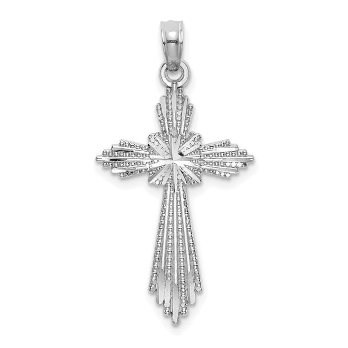 Million Charms 14K White Gold Themed Fancy Diamond-Cut Relgious Cross Charm