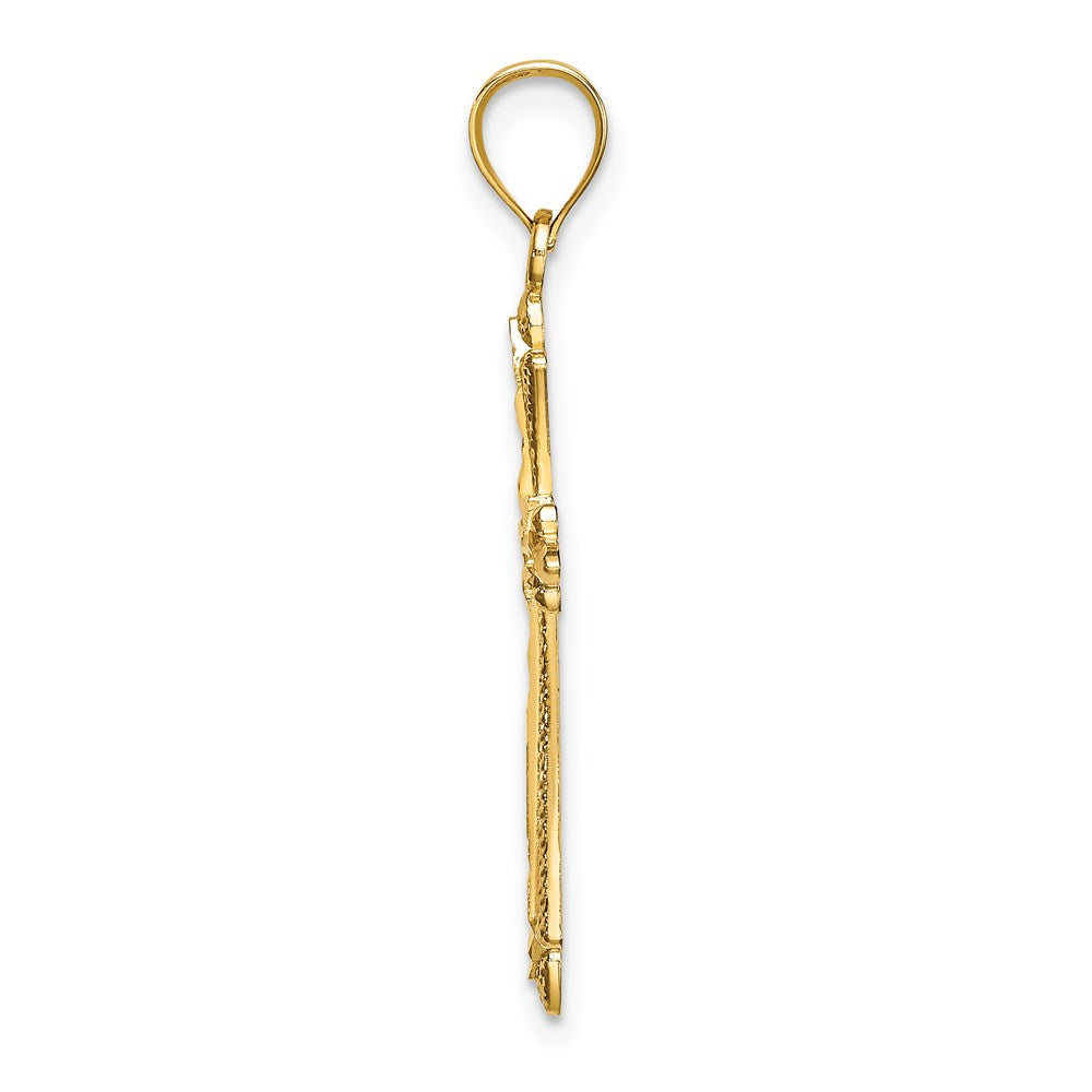 Million Charms 14K Yellow Gold Themed Diamond-Cut Relgious Cross With Fancy Edges Charm