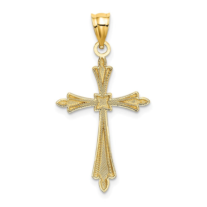 Million Charms 14K Yellow Gold Themed Diamond-Cut Relgious Cross With Fancy Edges Charm