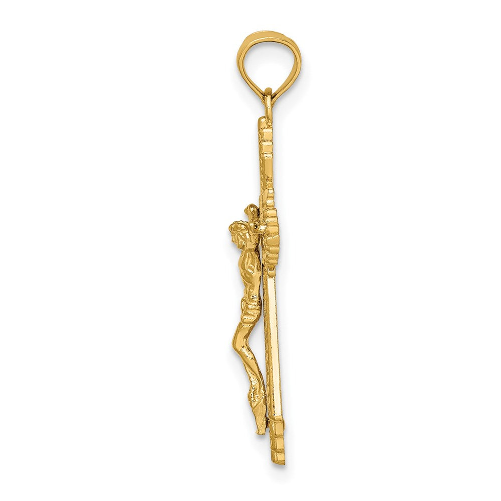 Million Charms 14K Yellow Gold Themed Diamond-Cut Relgious Crucifix Charm