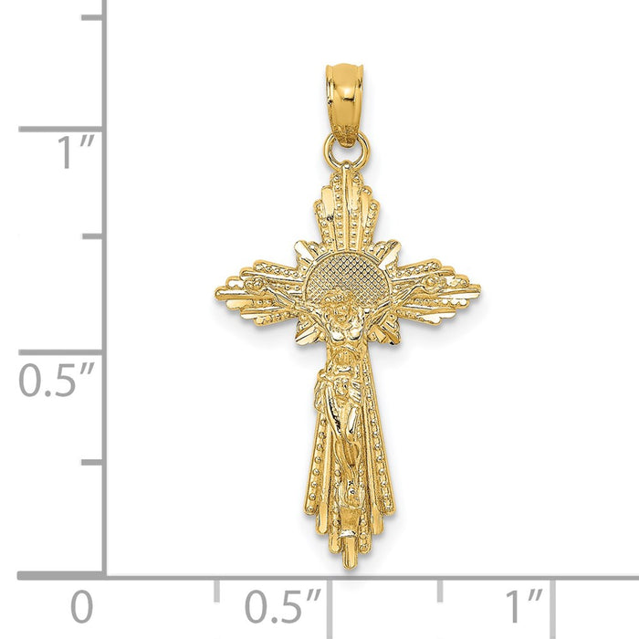 Million Charms 14K Yellow Gold Themed Diamond-Cut Relgious Crucifix Charm