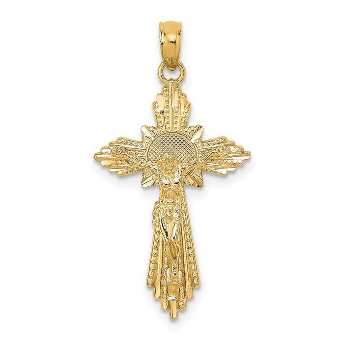Million Charms 14K Yellow Gold Themed Diamond-Cut Relgious Crucifix Charm