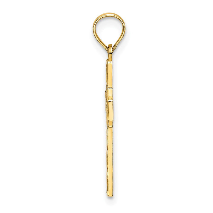 Million Charms 14K Yellow Gold Themed Diamond-Cut Etched Relgious Cross Charm