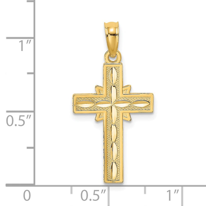 Million Charms 14K Yellow Gold Themed Diamond-Cut Etched Relgious Cross Charm
