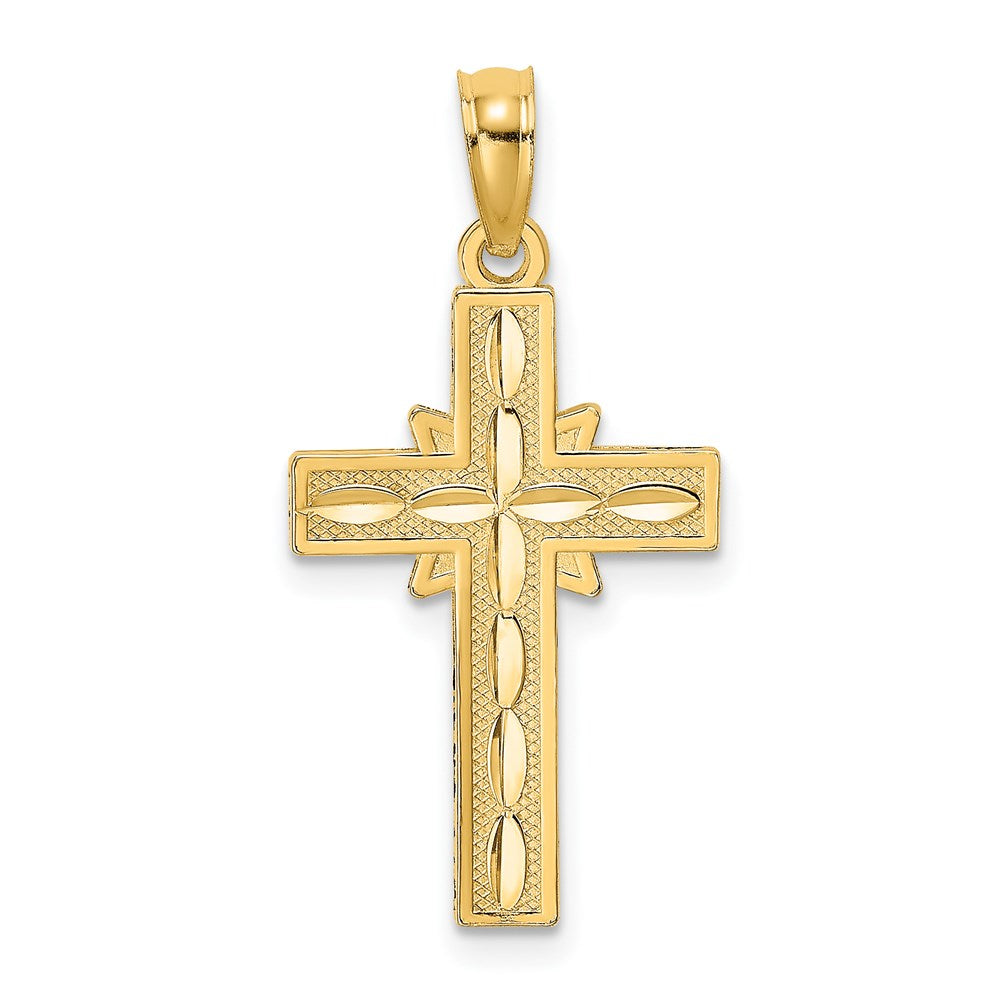Million Charms 14K Yellow Gold Themed Diamond-Cut Etched Relgious Cross Charm