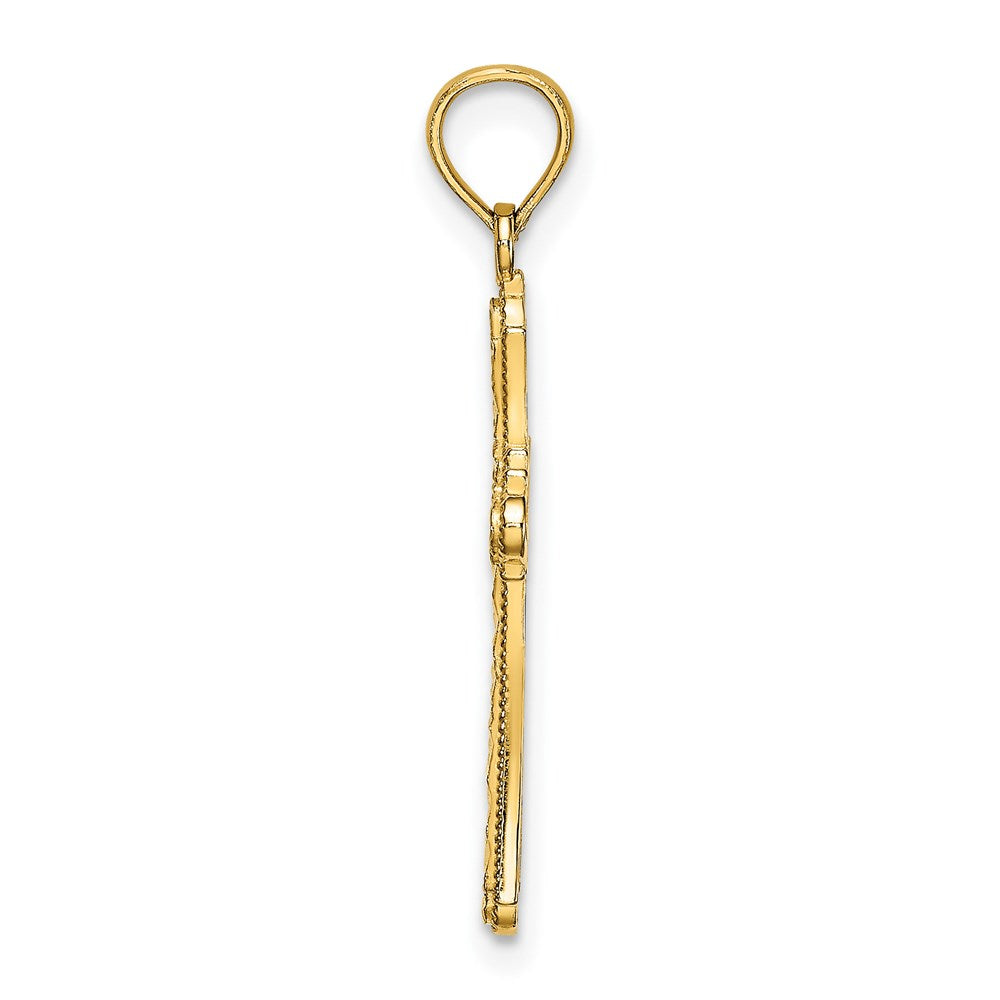 Million Charms 14K Yellow Gold Themed Diamond-Cut Marquis Shape Relgious Cross Charm