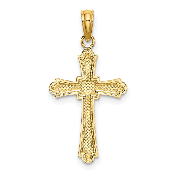 Million Charms 14K Yellow Gold Themed Diamond-Cut Marquis Shape Relgious Cross Charm