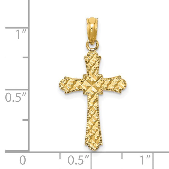 Million Charms 14K Yellow Gold Themed Diamond-Cut Marquis Shape Relgious Cross Charm