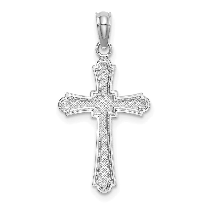 Million Charms 14K White Gold Themed Diamond-Cut Marquis Shape Relgious Cross Charm