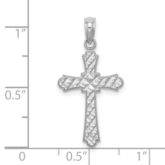 Million Charms 14K White Gold Themed Diamond-Cut Marquis Shape Relgious Cross Charm