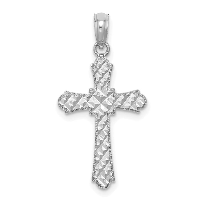 Million Charms 14K White Gold Themed Diamond-Cut Marquis Shape Relgious Cross Charm