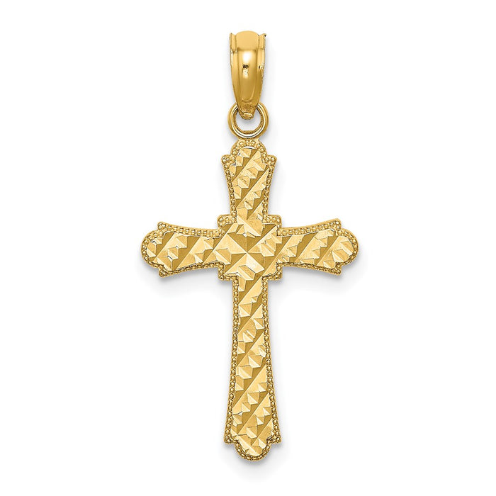 Million Charms 14K Yellow Gold Themed Diamond-Cut Marquis Shape Relgious Cross Charm