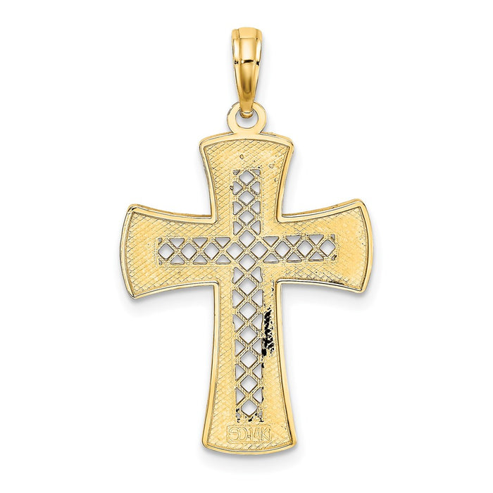 Million Charms 14K Yellow Gold Themed Diamond-Cut With Satin Edge Latice Relgious Cross Charm