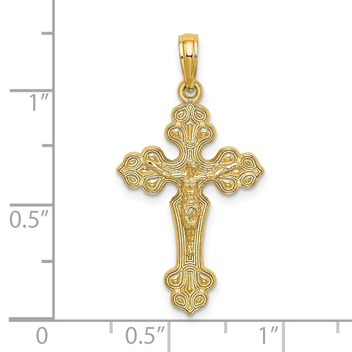 Million Charms 14K Yellow Gold Themed Relgious Crucifix With Fancy Tips Charm