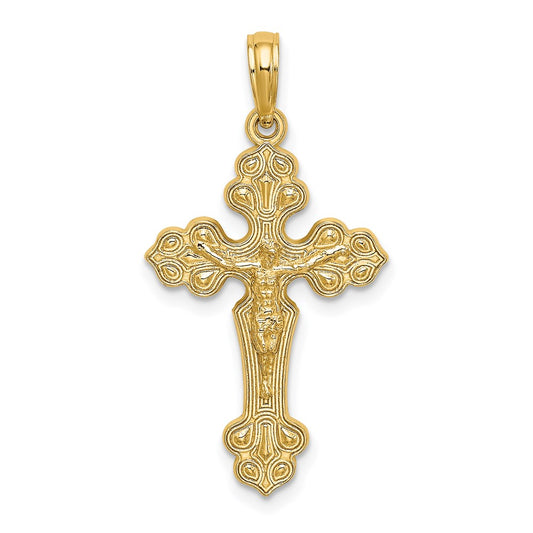 Million Charms 14K Yellow Gold Themed Relgious Crucifix With Fancy Tips Charm