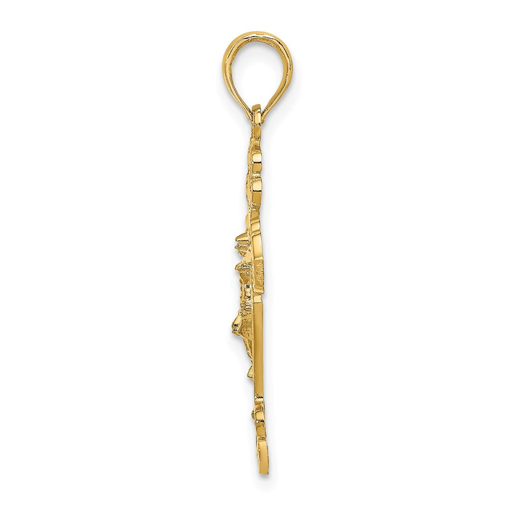 Million Charms 14K Yellow Gold Themed Diamond-Cut Relgious Crucifix W /Fancy Tips Charm