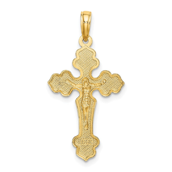 Million Charms 14K Yellow Gold Themed Diamond-Cut Relgious Crucifix W /Fancy Tips Charm