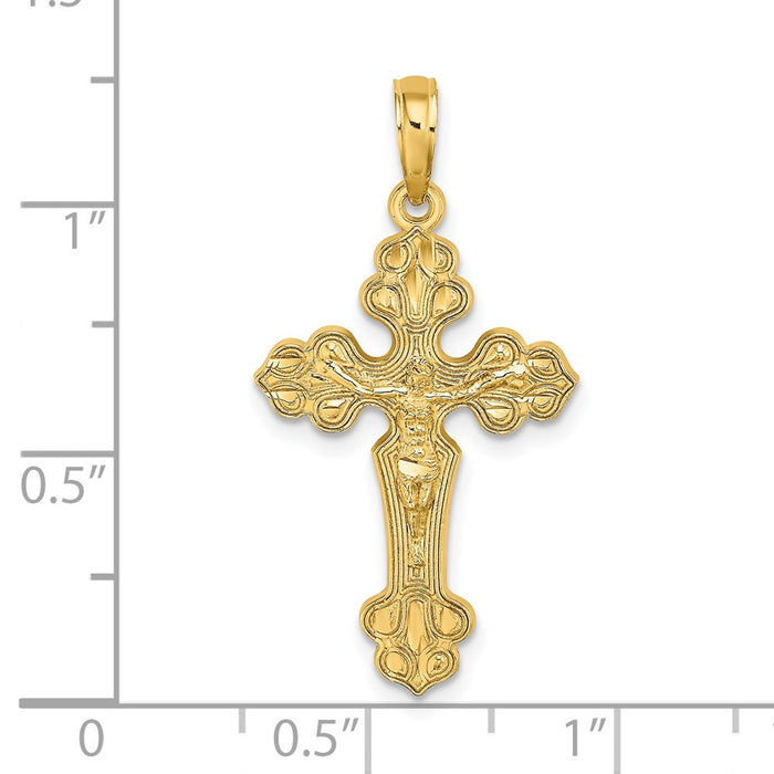 Million Charms 14K Yellow Gold Themed Diamond-Cut Relgious Crucifix W /Fancy Tips Charm