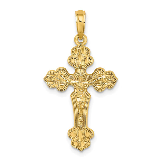 Million Charms 14K Yellow Gold Themed Diamond-Cut Relgious Crucifix W /Fancy Tips Charm