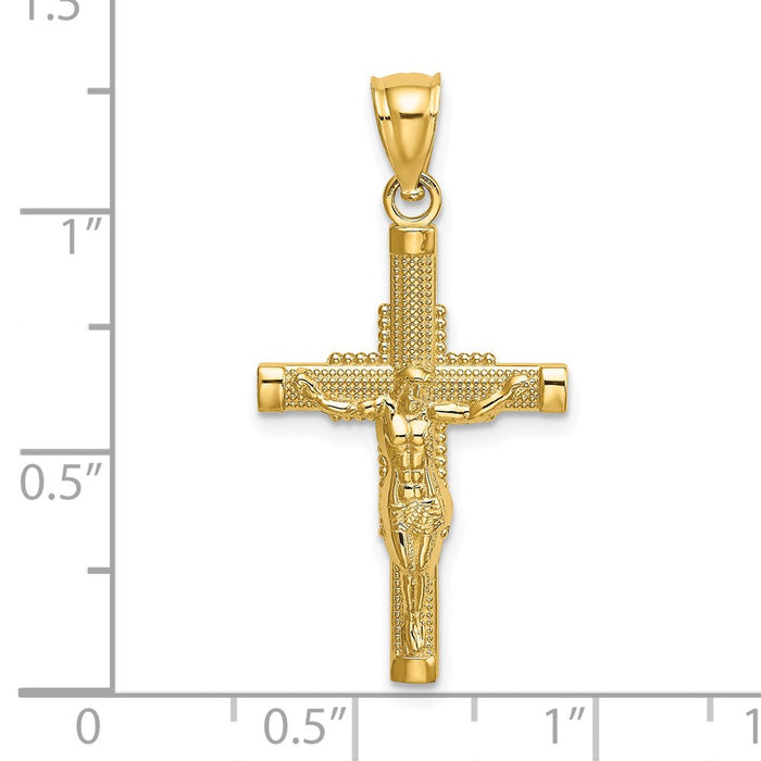 Million Charms 14K Yellow Gold Themed Beaded Accent With Relgious Cross Behind Relgious Crucifix Charm