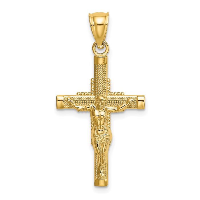 Million Charms 14K Yellow Gold Themed Beaded Accent With Relgious Cross Behind Relgious Crucifix Charm