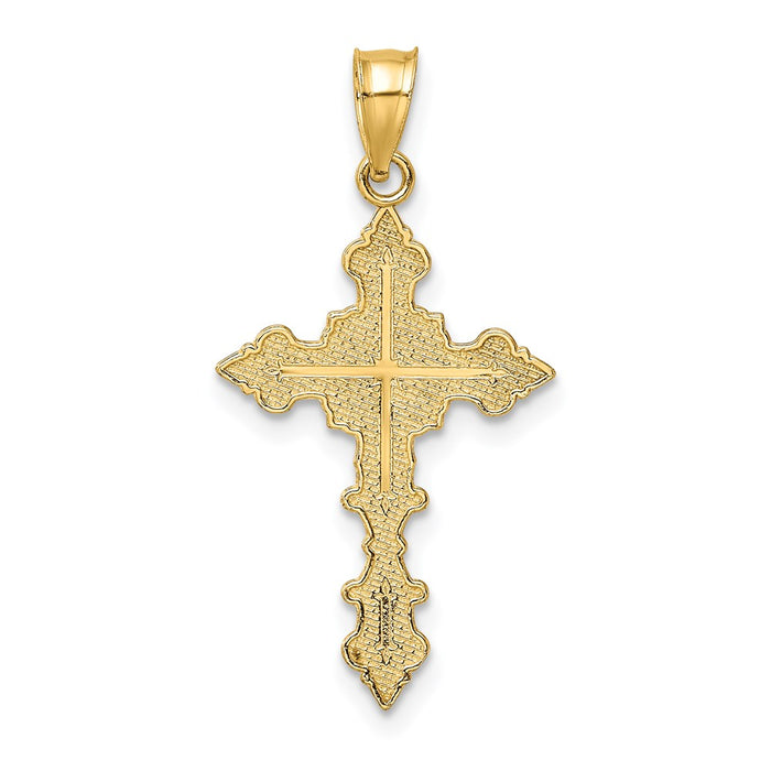 Million Charms 14K Yellow Gold Themed Relgious Crucifix With Fancy Edges Charm