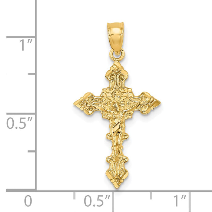 Million Charms 14K Yellow Gold Themed Relgious Crucifix With Fancy Edges Charm