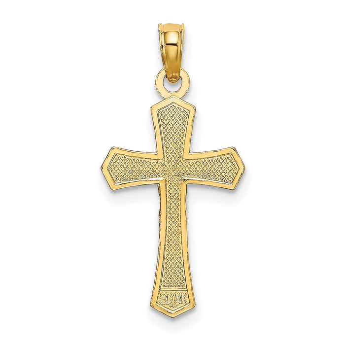 Million Charms 14K Yellow Gold Themed Relgious Crucifix With Beveled Edges Charm