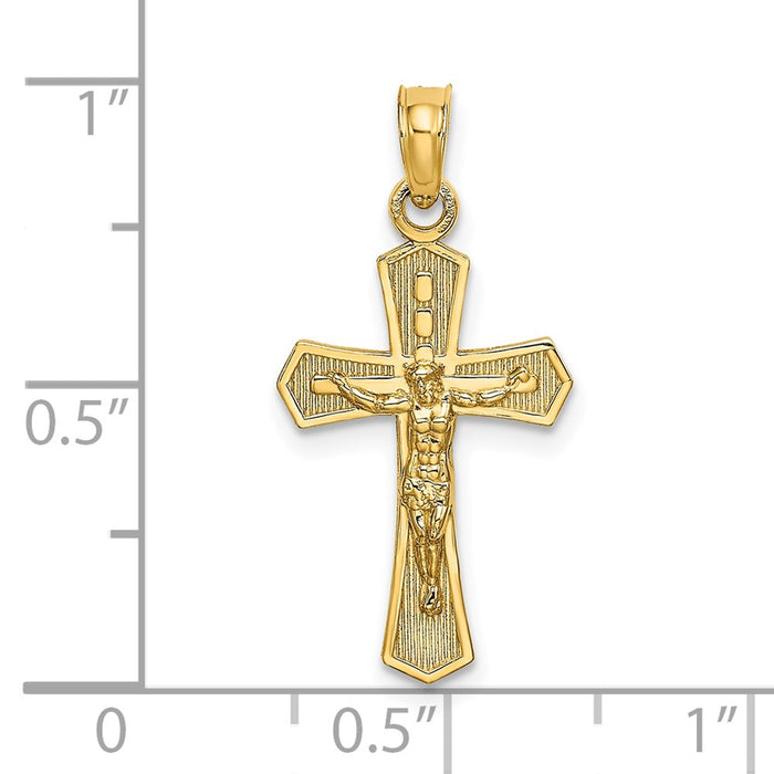 Million Charms 14K Yellow Gold Themed Relgious Crucifix With Beveled Edges Charm