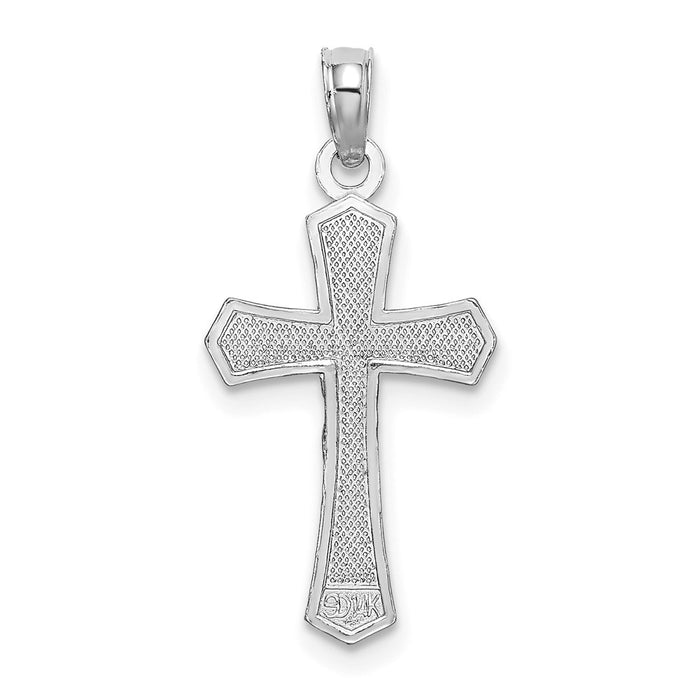 Million Charms 14K White Gold Themed Relgious Crucifix With Beveled Edges Charm