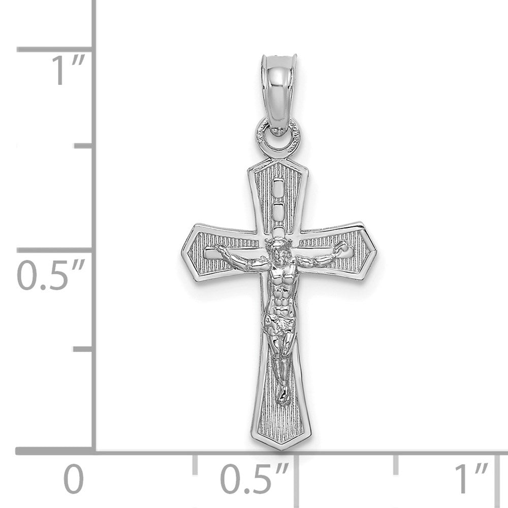 Million Charms 14K White Gold Themed Relgious Crucifix With Beveled Edges Charm