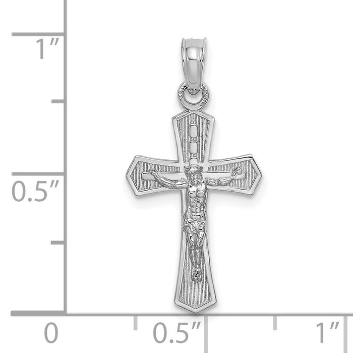 Million Charms 14K White Gold Themed Relgious Crucifix With Beveled Edges Charm