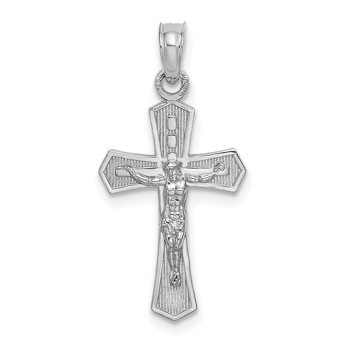 Million Charms 14K White Gold Themed Relgious Crucifix With Beveled Edges Charm