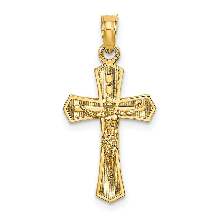 Million Charms 14K Yellow Gold Themed Relgious Crucifix With Beveled Edges Charm