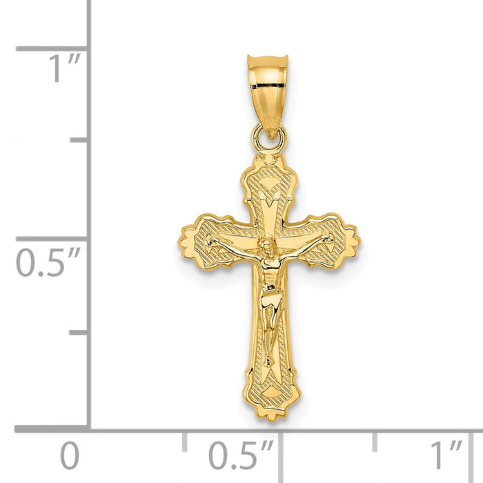 Million Charms 14K Yellow Gold Themed With Textured Scalloped Edge Relgious Crucifix Charm